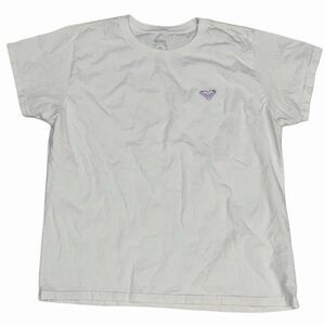 Roxy White Cotton Tee w/ Lavender Embroidered Logo Size L